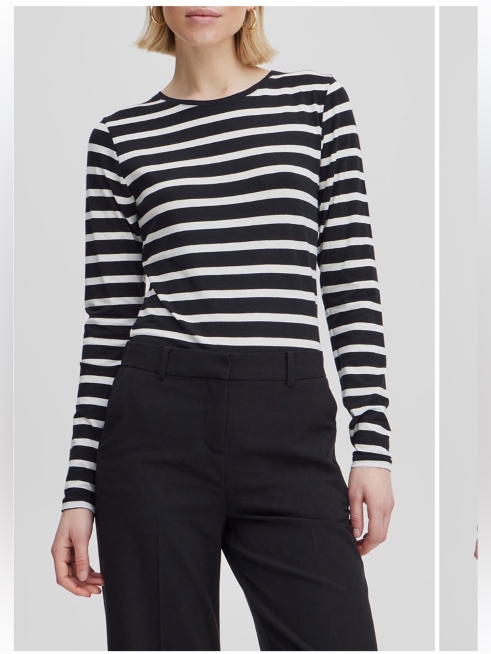 B.YOUNG pamila Long Sleeve top in off white & Black stripes, S, 16” PTP, 24” L
